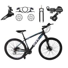 Bicicleta Aro 29 GTI Roma Shimano 24v K7 Freio a Disco Hidráulico Garfo Com Trava - Preto/Azul