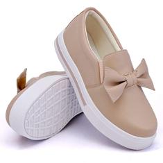 Slip On Casual Feminino sem Cadarço com Laço e Sola Alta Reta Detalhe Listra