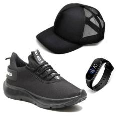 Kit Tenis Esportivo Masculino com Cadarço Sola Borracha Leve Carteira e Relogio-Masculino