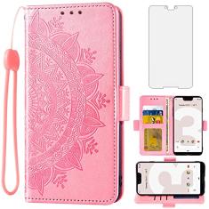 Asuwish Capa carteira compatível com Google Pixel 3 XL, protetor de tela de vidro temperado, suporte para cartão de crédito, bolsa dobrável, alça de pulso, capa de celular para Pixel3XL Pixel3 LX