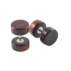 Brinco Masculino Falso Alargador de Madeira e Aço Verniz 10 mm - PAR