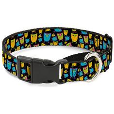Buckle-Down Coleira para cães martingale - Corujas Flip Preto/Malva/Sálvia - 2,54 cm de largura - Serve para pescoços de 38,1-66,04 cm - Grande