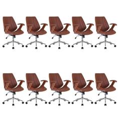 Kit 10 Cadeiras Escritório Diretor Giratória Kopenhagen Marrom