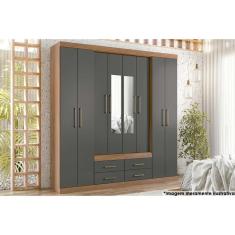 Guarda Roupa 8 Portas (2 C- Espelho) E 4 Gavetas Nápoles Jatobá-grafite - Santos Andirá