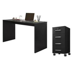 Mesa Para Computador E Gaveteiro Gávea Com Chave 4 Gavetas Preto Fosco