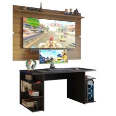 Mesa para Computador Gamer Madesa 9409 e Painel para TV até 65 Polegadas - Preto/Rustic