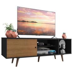 Madesa Rack Dubai para TV até 65 Polegadas com Pés em PVC - Preto/Rustic - 160x53x39 cm - MDP - Sala de Estar