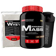 Kit Amazing Mass 1,5kg + Whey Protein 500g + Coqueteleira - Bodybuilders Sabor Chocolate