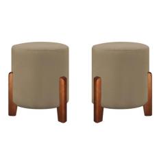 Kit 2 Puffs Banqueta Luna Pés de Madeira Maciça  Veludo - Gentil Estof