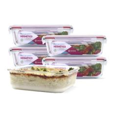KIT 5 Potes de Vidro Retangular com Tampa Hermética 1520ml - U4home, V