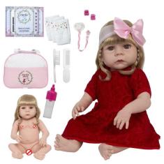 Boneca Bebê Reborn Loira Recém Nascida Fofa Vestido Renda - Cegonha Re