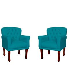 Kit 02 Poltronas Decorativas Anita Pés Luis xv Suede Azul Turquesa - ds Estofados