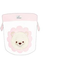 Cesto Organizador de Brinquedos Bordado Leoa Rosa