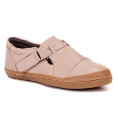 Tênis Cano Baixo Em Couro Plume Nude Com Sola De Borracha - Simprona, 