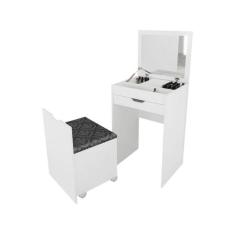 Penteadeira PE-2007 c/ 1 Gaveta e Puff Branco - Tecno Mobili, Branco