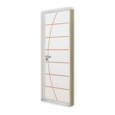 Kit Porta de Madeira Decorada 215x75cm com Batente de Aço 6cm Neblina MGM Branco