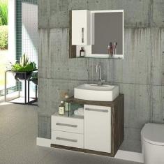 Conjunto para Banheiro Gabinete com Cuba e Espelheira Legno 650W Compace Branco/Carvalho Dark