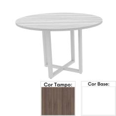 Mesa de Reunião Redonda 110 x 110 cm Pé Tubular PE25 em MDP Cor Walnut e Base Branca