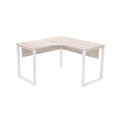 Mesa de Escritório em L Pé Tubular PE25 em MDP 125 x 125 x 60 cm Nogueira CasaBlanca e Base Branca