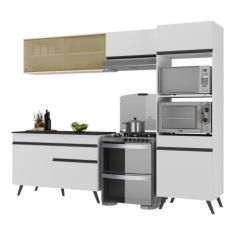 Armário de Cozinha Compacta 252cm Veneza Multimóveis V3692, Branco/Pre