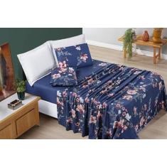 Jogo De Lençol Micropercal 200 Fios Casal Queen Avere 4 Peça - Safira 