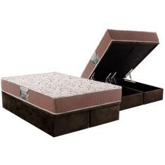 Conjunto Box Baú Queen: Colchão Espuma Herval Compact ag 65 / Durabilli Bordado Double Side + Base crc Suede Brown (158x198)