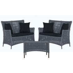 2 Sofá Área e Mesa Igapó Alumínio Pintura Marrom Corda Náutica Estofado Impermeável Almofada 12 Trama