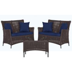 2 Sofá Área e Mesa Igapó Alumínio Pintura Preta Corda Náutica Estofado Impermeável Almofada 10 Trama