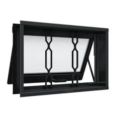 Janela De Aço Maxim-ar Com Grade Mosaico 60x80cm Aço Pronto Riobras Preto
