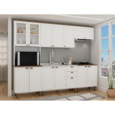 Cozinha Completa Com Cristaleira Forno E Balcão Para Cooktop 100% Mdf Iluminata Branco Fosco-ébano