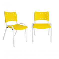 Kit 2 Cadeiras Iso para Escola Escritório Comércio Amarela Base Branca