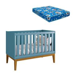 Berço Americano New Classic Azul Com Pés Madeira E Colchão ? Reller
