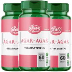 Ágar-Ágar Gelatina Vegetal 60 Cápsulas De 600Mg Kit Com 3 - Unilife