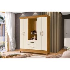 Guarda Roupa Casal C/Espelho 4 Portas 4 Gavetas Mobi Capelinha-  Carvalho/Off White -Albatroz