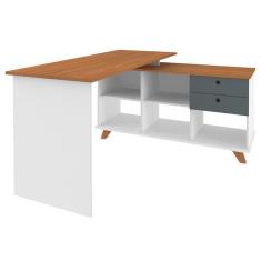 Mesa Escrivaninha Em L 2 Gavetas E Nichos Golden A06 Freijó/grafito/branco - Mpozenato