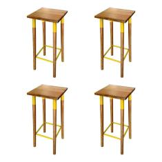 Kit 4 Banquetas Bistro Industrial Colors Ferro E Madeira Maciça - Amarela Amarelo