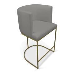 Banqueta Paola Linho Grafite A26 Base Metálica Dourada - D`rossi