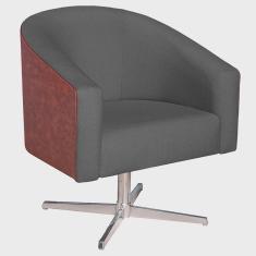 Poltrona Luiza Base Giratória de Metal Corano Nozes e Linho Chumbo - Amarena Móveis