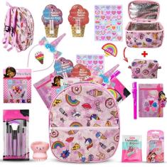 Kit trio volta às aulas + maquiagem completa criança make