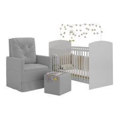 Berço com Colchão Incluso Poltrona de Amamentação e Puff Olaf Multimóveis MP4099