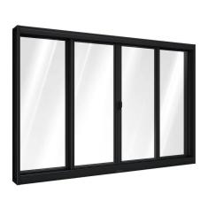 Janela de Aço de Correr Central 4 Folhas 100x120cm Aço Pronto Riobras Preto