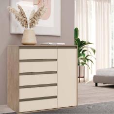 Cômoda Multiuso 5 Gavetas 1 Porta Belmax Carvalho/Off White