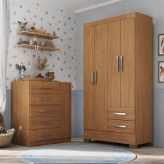 Quarto Infantil Completo Guarda Roupa 4 Portas 2 Gavetas com Cômoda Amy Espresso Móveis Cinamomo