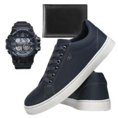 Tênis Casual Masculino SB em Lona com Solado Caixa Alta + Relógio e Carteira-Masculino