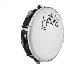 Pandeiro 10 Abs Preto Aro Plat Inox Pele Leitosa 06 Afin Sples- Batuka