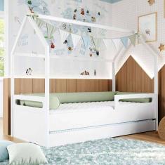 cama infantil montessoriana casinha tivoli com cama auxiliar branca