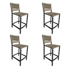 Kit 4 Banquetas França em Corda Náutica e Base em Alumínio Preta para Área Gourmet Rami