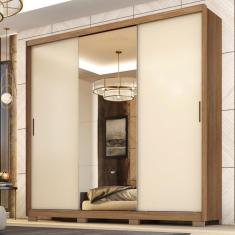 Guarda Roupa Casal 3 Portas Com Espelho e 4 Gavetas Dalila - Amêndola Touch/Off White