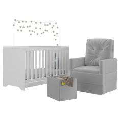 Berço 3x1 com Colchão Incluso Poltrona de Amamentação e Puff Elza Multimóveis Mp4100 Branco/cinza