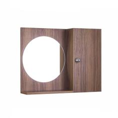 Espelho Redondo Para Banheiro Com Armario Cor Madeira Escura